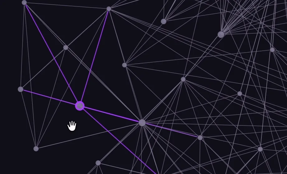 The Vivari vault graph: notes linked into a living map, with one note and its retrieval filaments lit